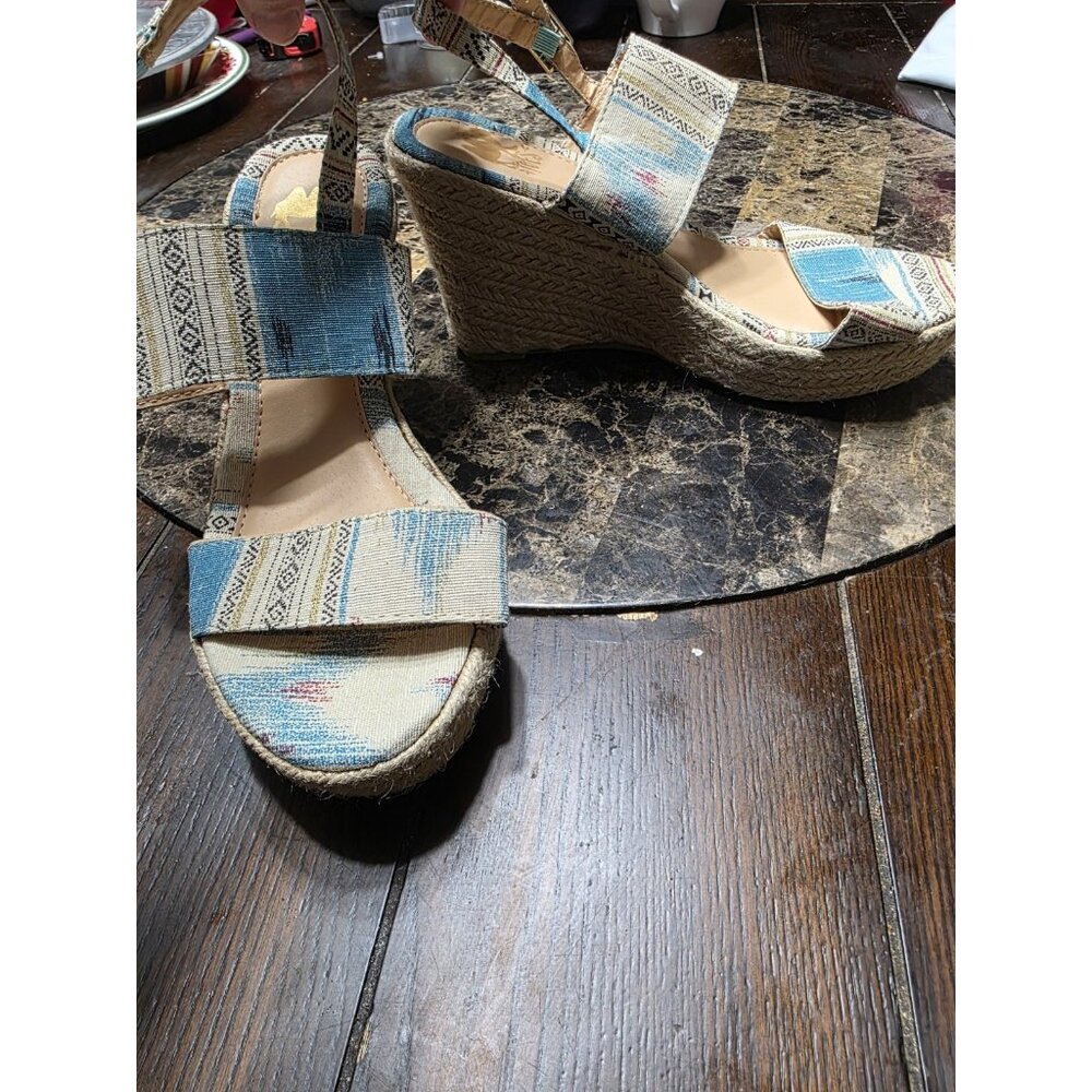 Camel Toes Wedge Espadrilles Sandals Shoes Blue Boho Women's 7